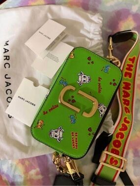 Marc Jacobs Green Cartoon Print Snapshot Camera Bag with Gold Hardware